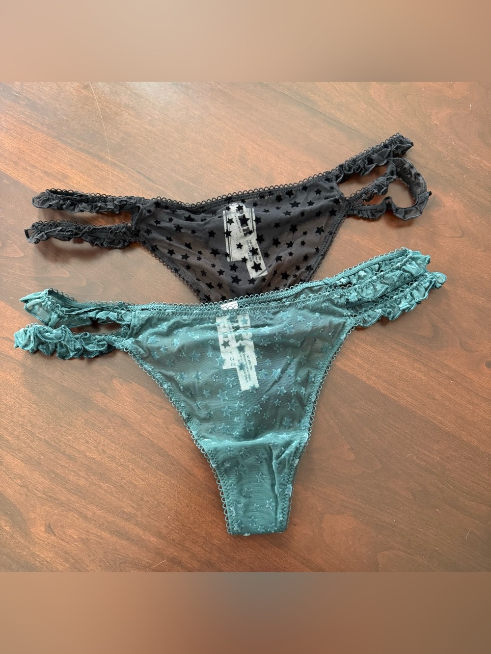 Lot of 2 PINK Victoria's Secret Star Mesh Ruffle Side Thong Sz medium